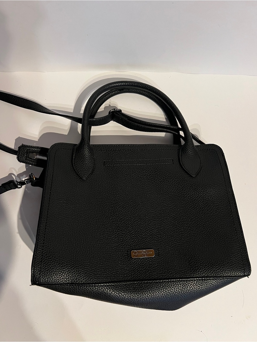 Jessica Simpson Black Pebbled Leather Satchel Handbag